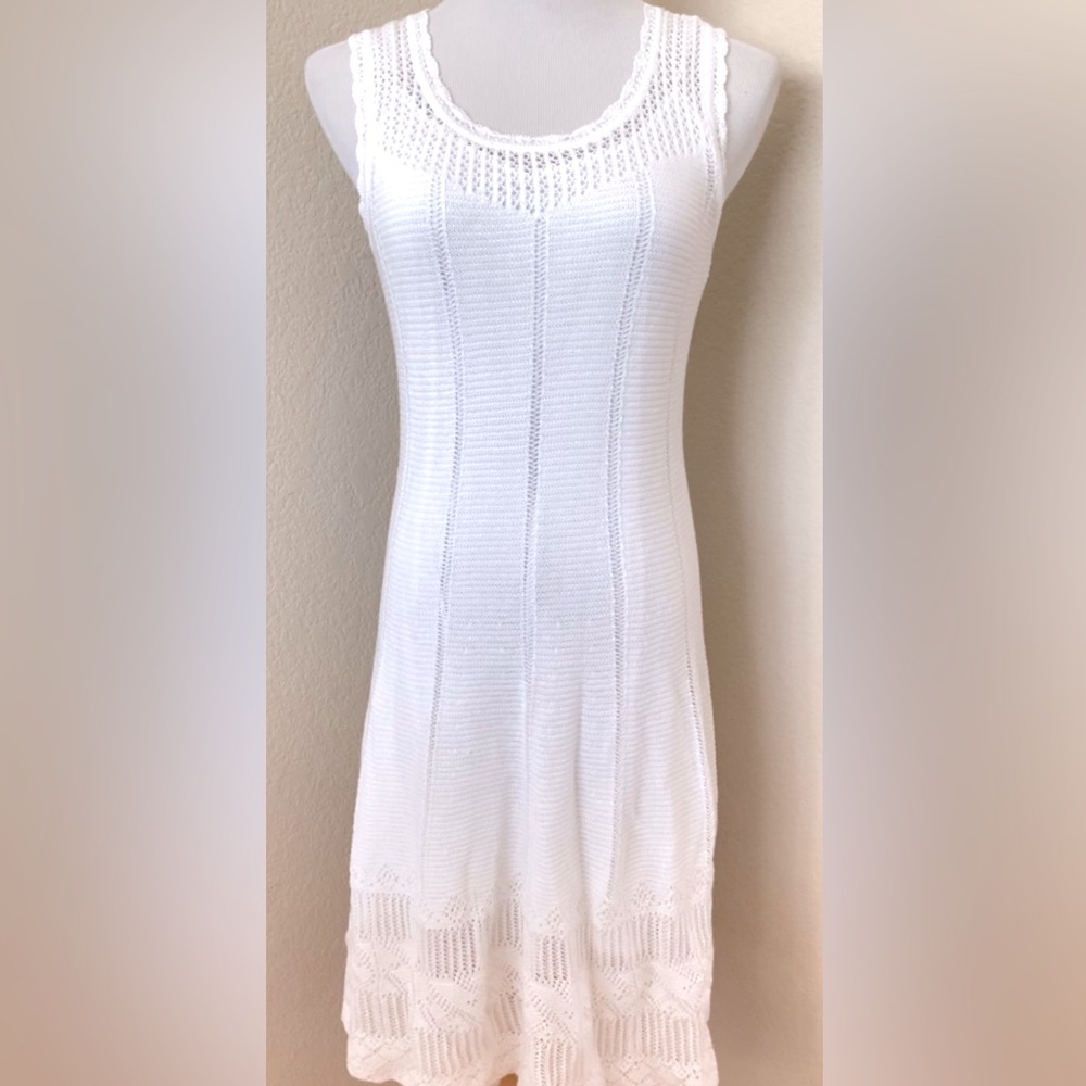 Ralph Lauren white dress tank top fishnet knit style fit and flair dress size S